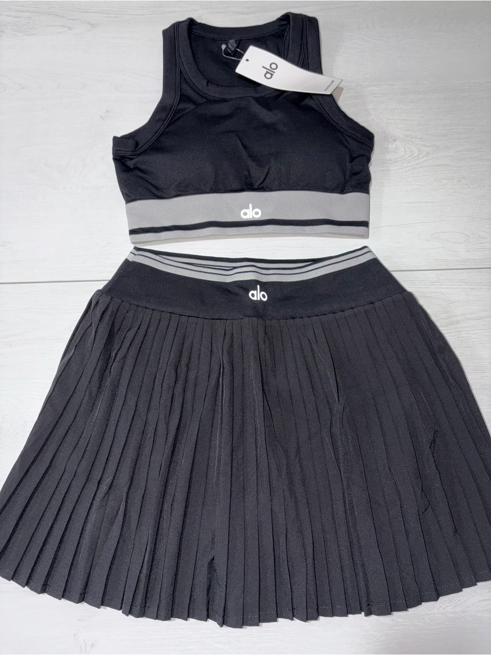 Alo yoga black short skirt with top